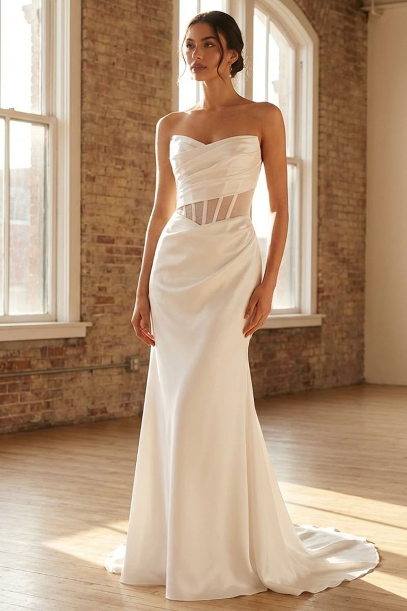 Aurielle Strapless Satin Wedding Gown | JewelClues