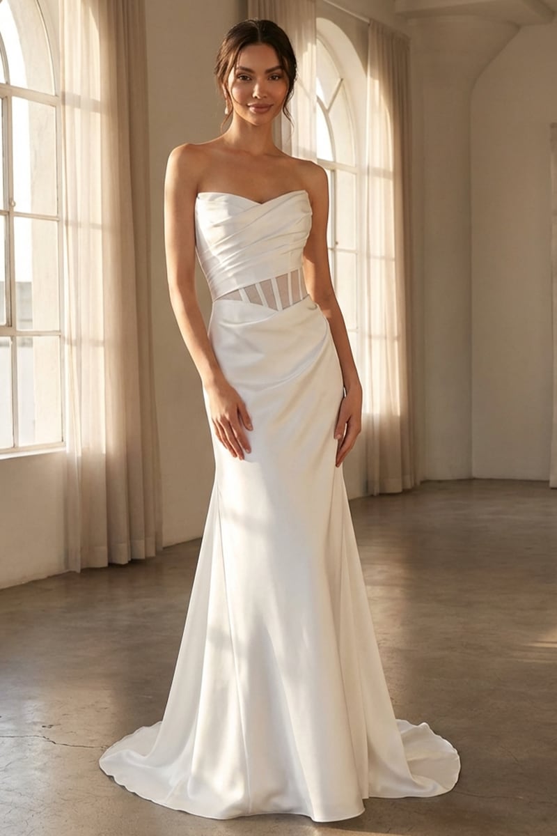Aurielle Strapless Satin Wedding Gown | JewelClues
