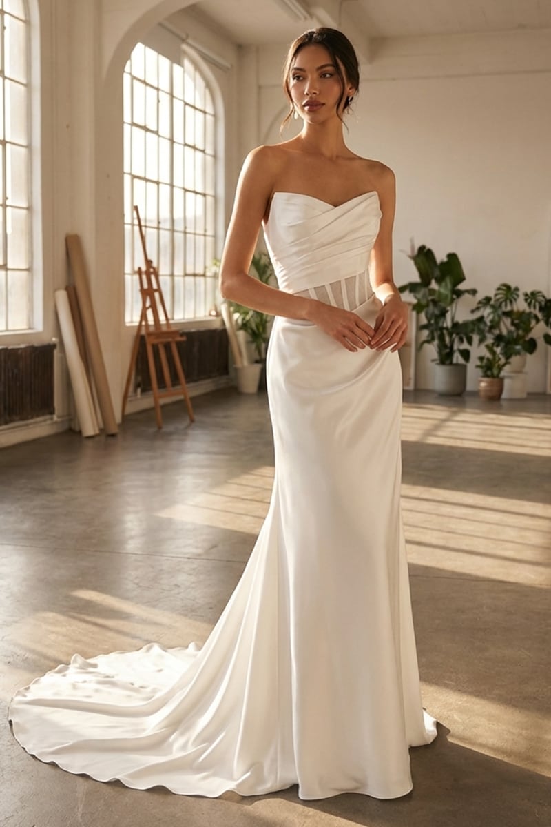 Aurielle Strapless Satin Wedding Gown | JewelClues