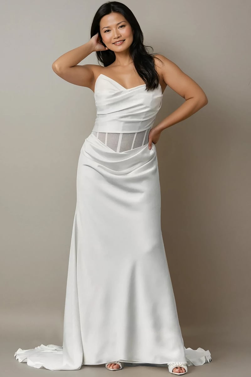 Aurielle Strapless Satin Wedding Gown | Jewelclues