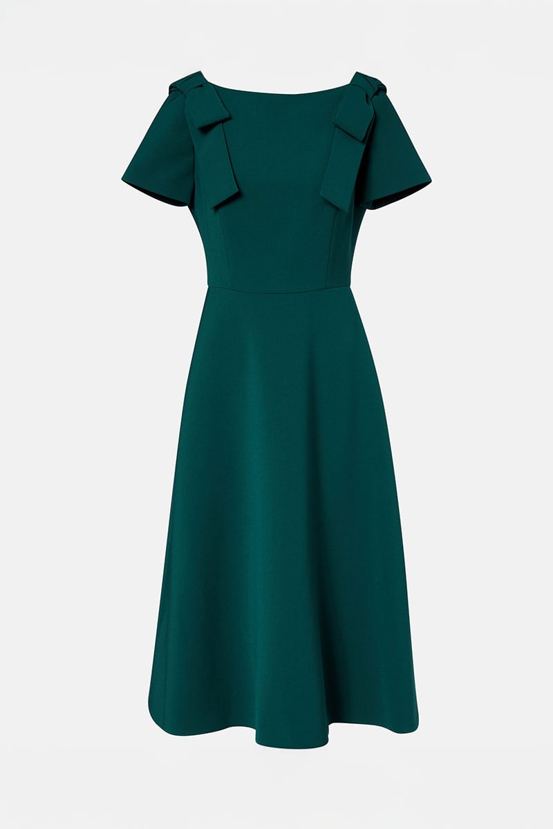 Ava Bow Shoulder A-Line Midi Dress | Jewelclues #color_green