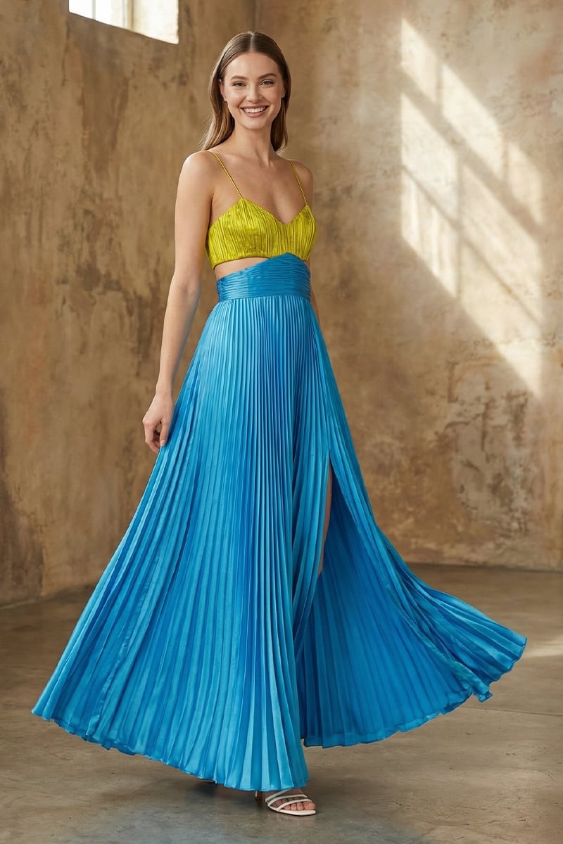 Aveline Pleated Cutout Satin Gown | JewelClues