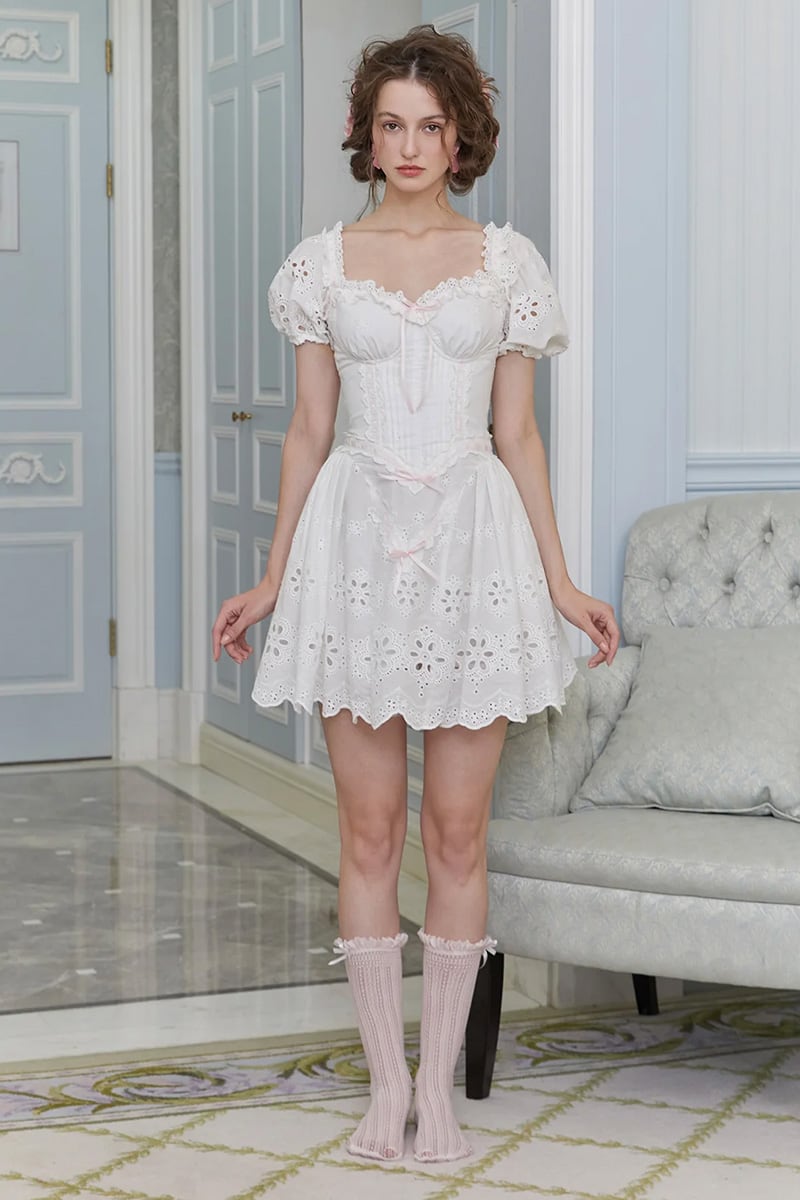 Beatrice Corset Eyelet Mini Dress | Jewelclues