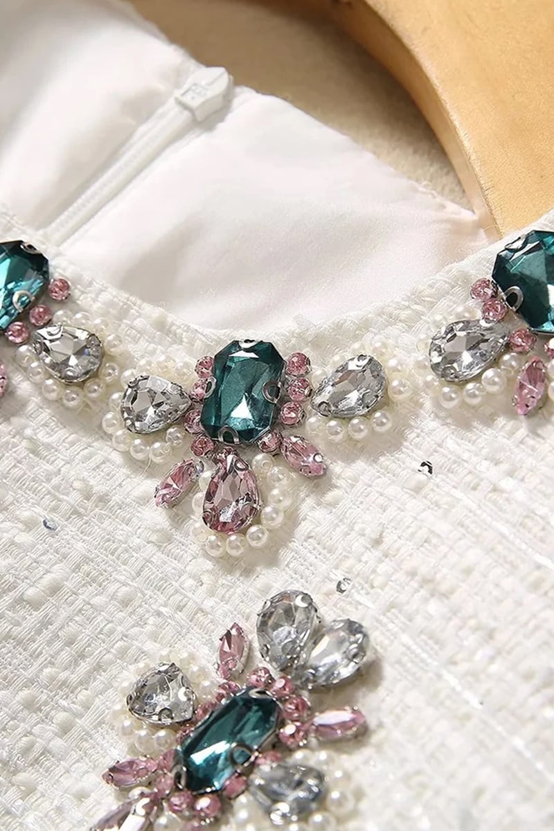 Bela White Jewel-Embellished Mini Dress | Jewelclues