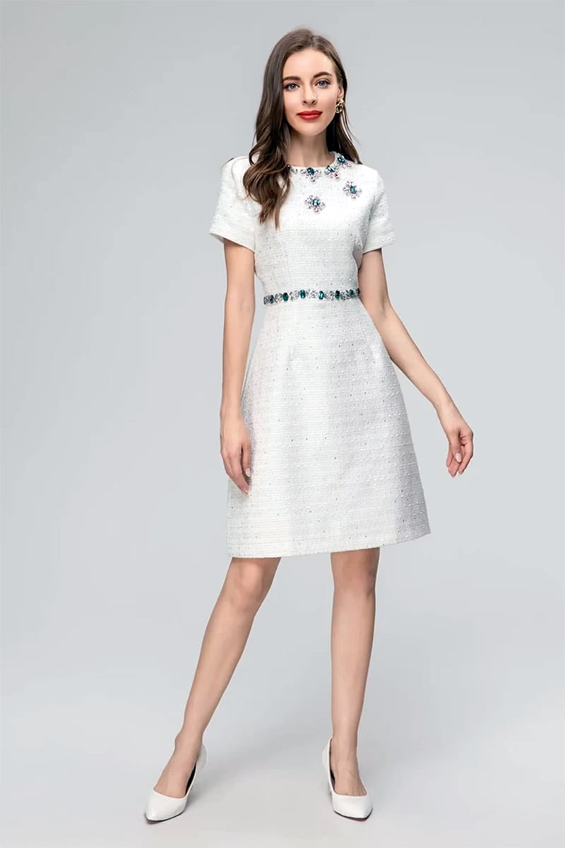 Bela White Jewel-Embellished Mini Dress | Jewelclues