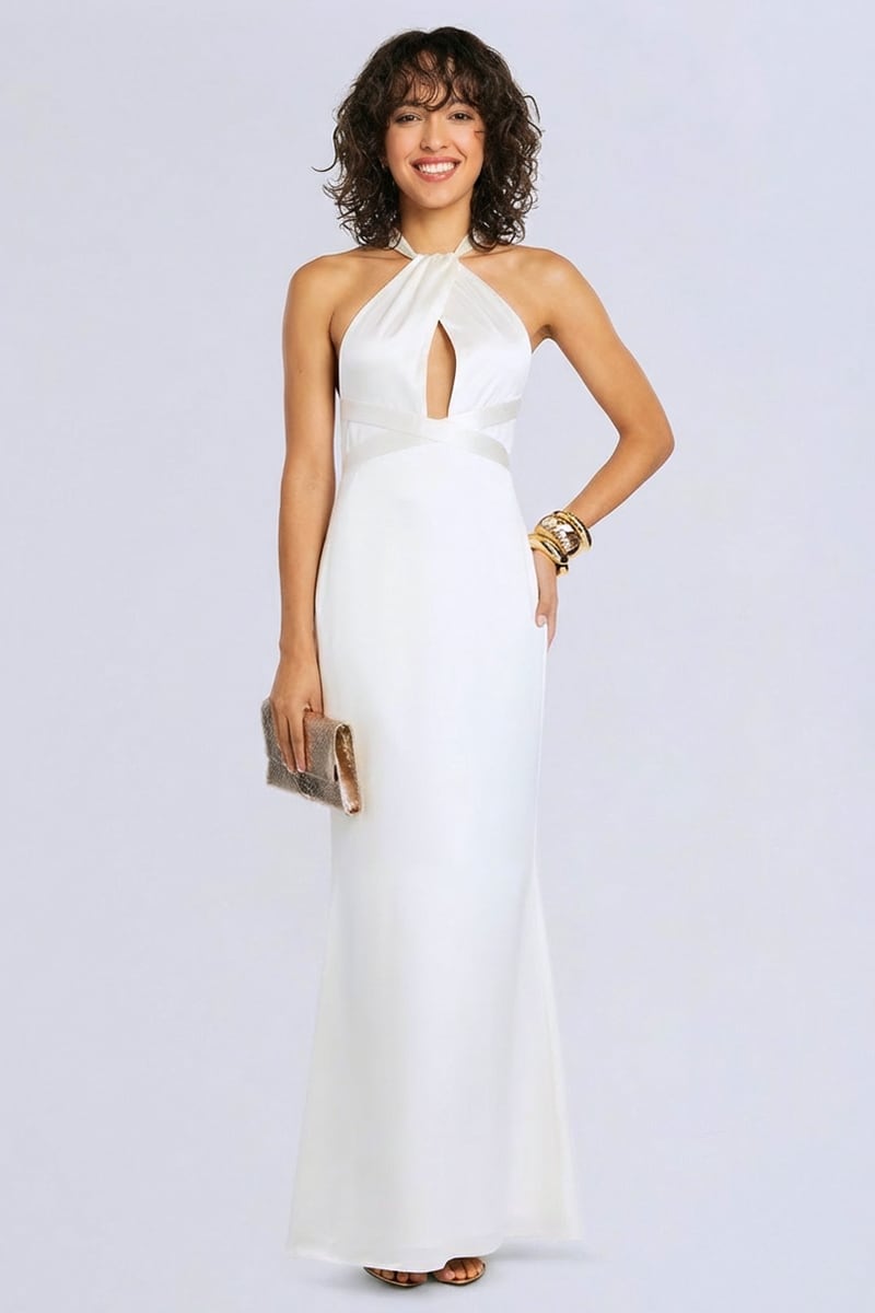 Bianca Cutout Satin Maxi Dress | JewelClues #color_white
