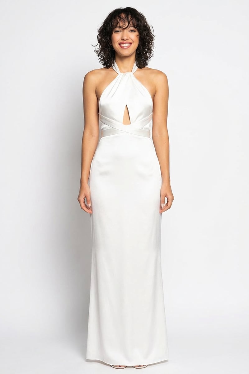 Bianca Cutout Satin Maxi Dress | JewelClues #color_white