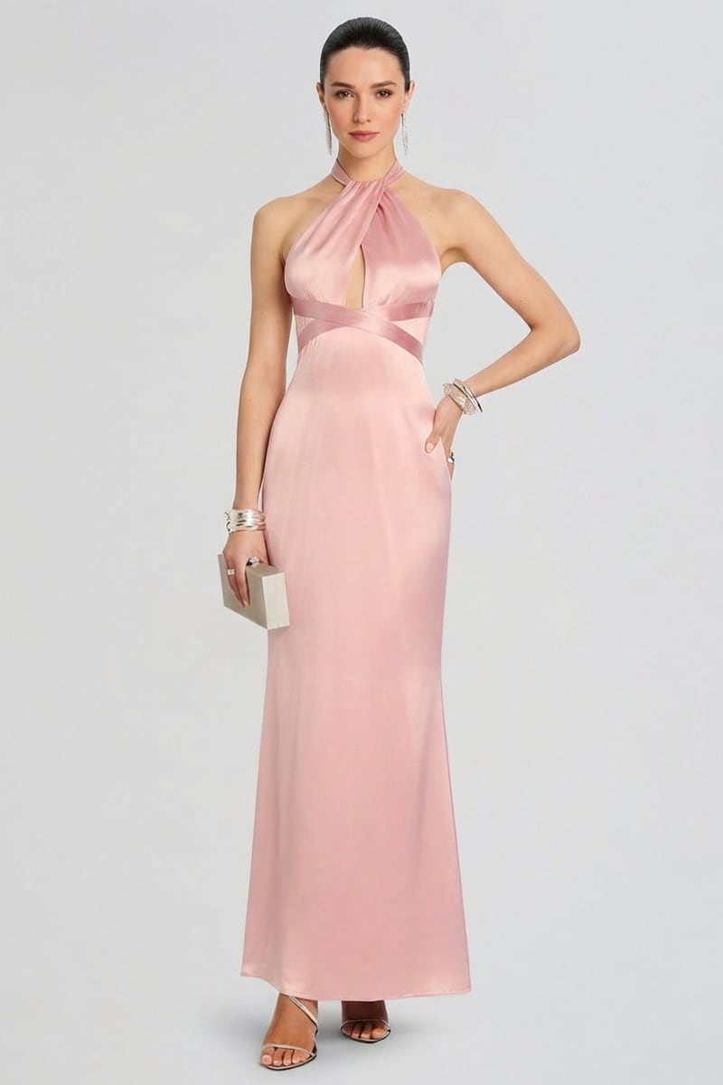 Bianca Cutout Satin Maxi Dress | JewelClues #color_pink