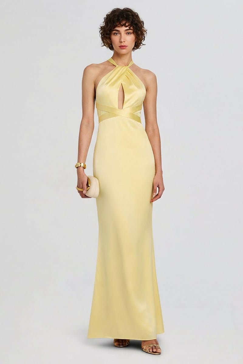 Bianca Cutout Satin Maxi Dress | JewelClues #color_buttermilk