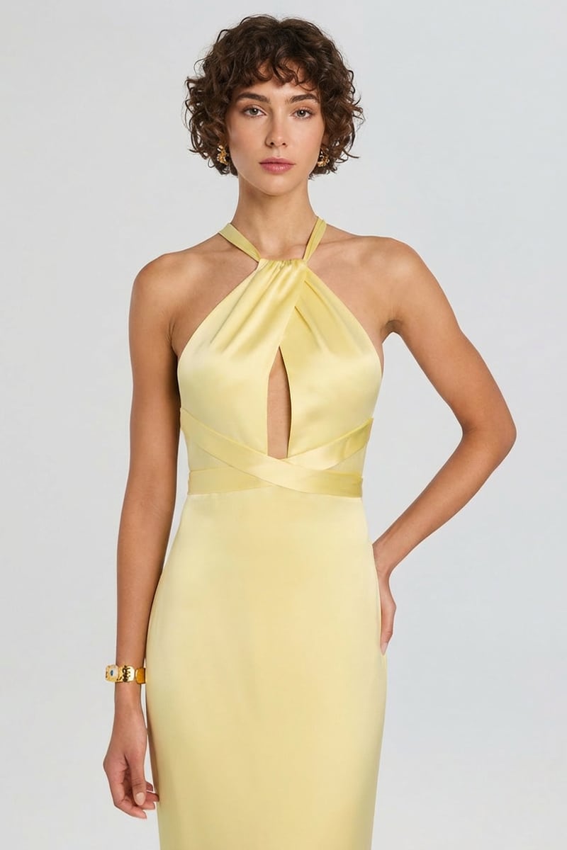 Bianca Cutout Satin Maxi Dress | JewelClues #color_buttermilk