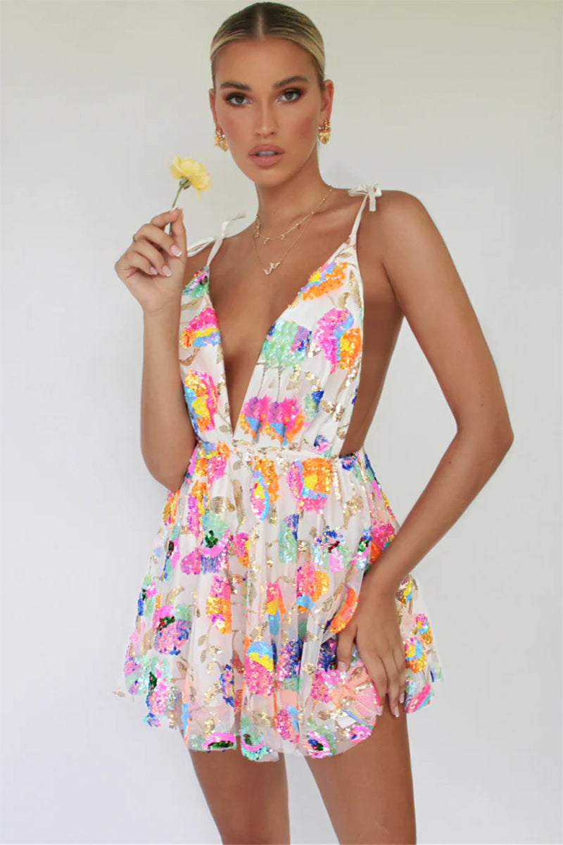 Blissful Goddess Sequin Backless Mini Dress | Jewelclues | #color_white