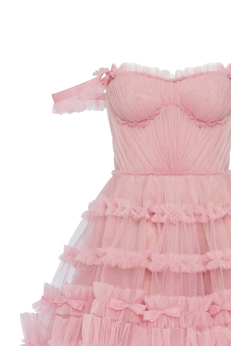 Blush Reverie Off-the-Shoulder Tulle Mini Dress | Jewelclues