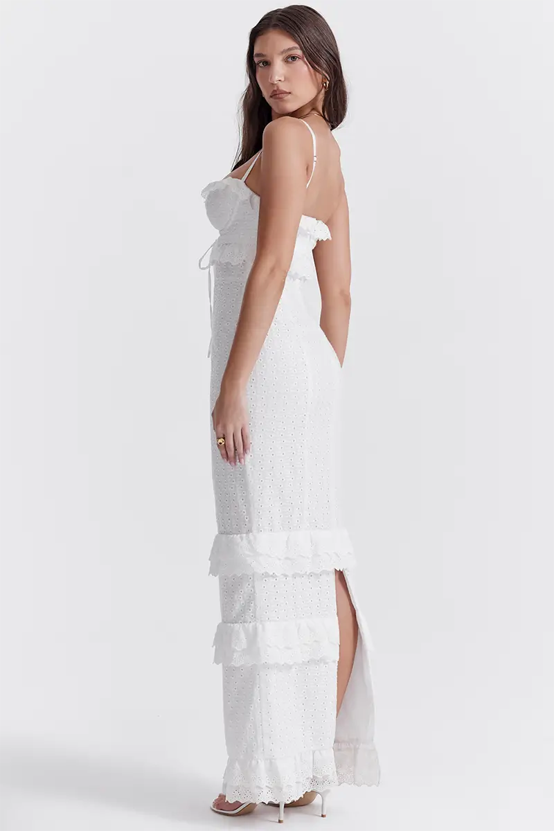 Boston White Eyelet Embroidery Maxi Dress | Jewelclues