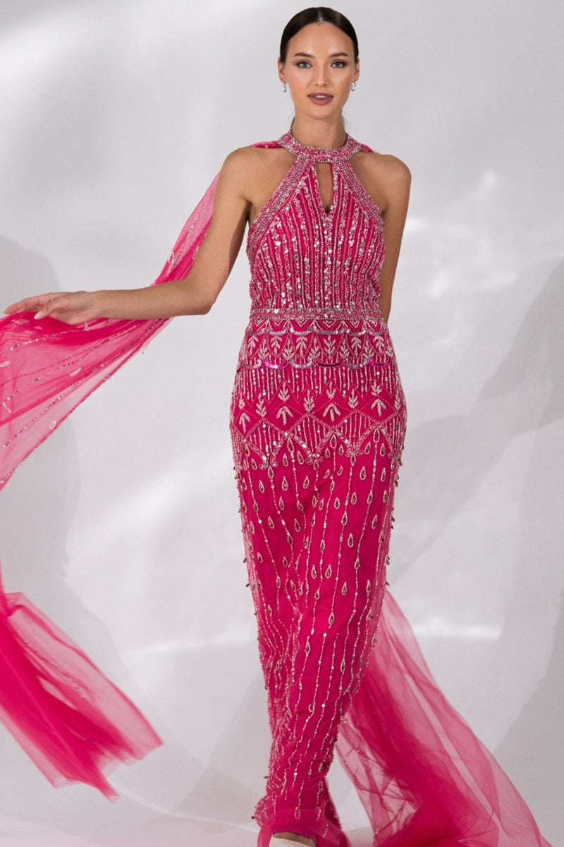 Color_Fuchsia | Bound for Romance Beaded Maxi Dress | Jewelclues