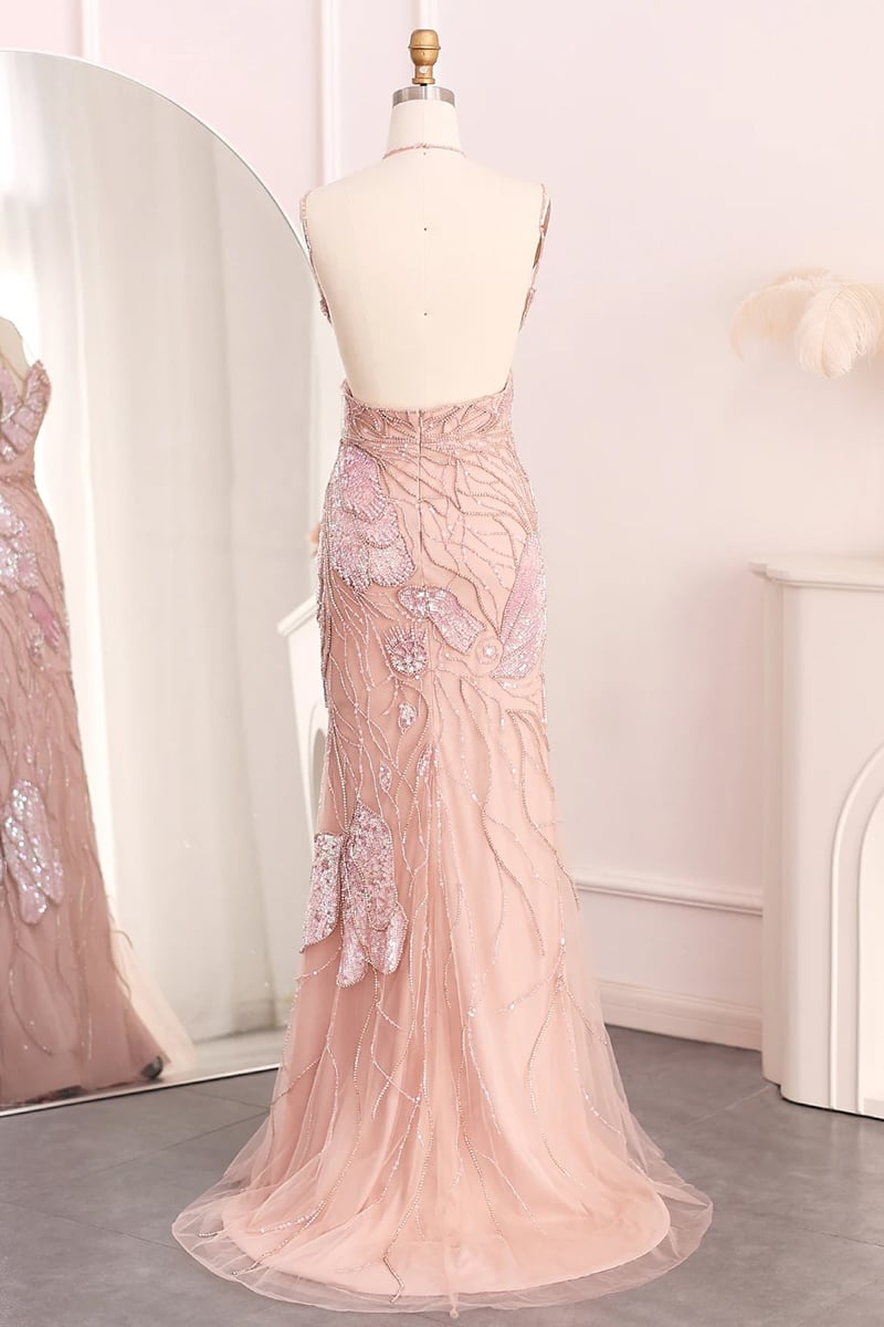 Calista Beaded Backless Maxi Dress | Jewelclues #color_dusty pink