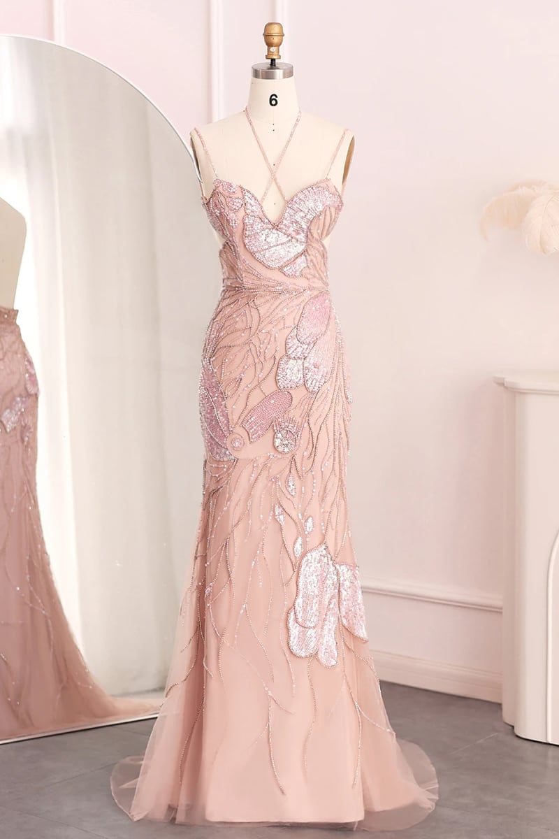 Calista Beaded Backless Maxi Dress | Jewelclues #color_dusty pink