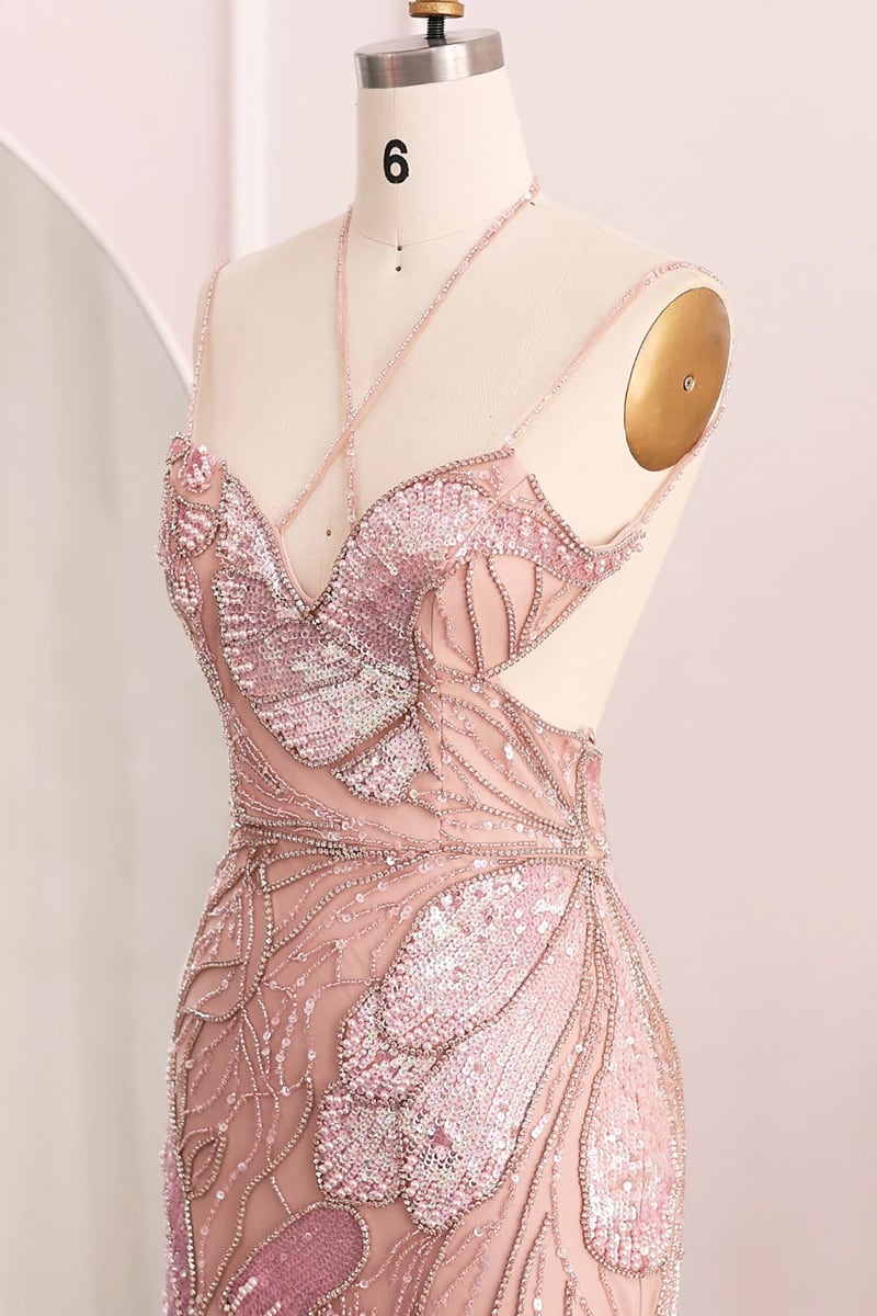 Calista Bias-Cut Embellished Gown | JewelClues #color_dusty pink 