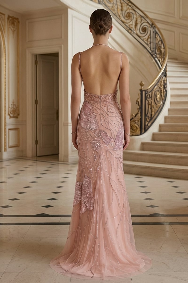 Calista Bias-Cut Embellished Gown | JewelClues #color_dusty pink 