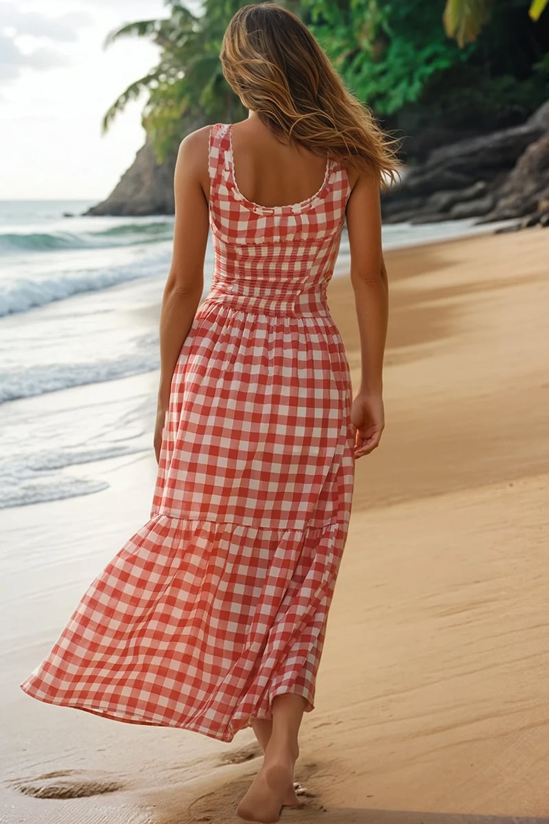 Camille Red & White Check Midi Dress | JewelClues