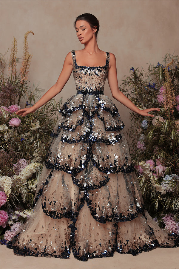 3-Dimensional Embroidered Floral Sheer Halter Mini Dress main image 1