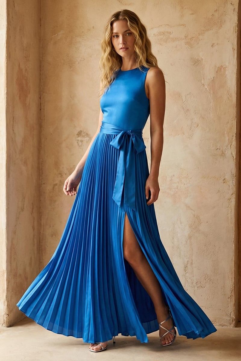 Celeste Pleated Satin Maxi Dress | Jewelclues