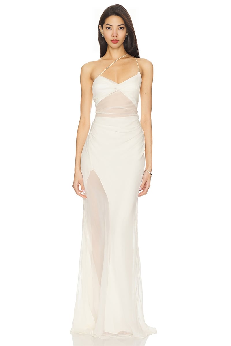 Celestia Strappy Chiffon Gown | Jewelclues #color_ivory