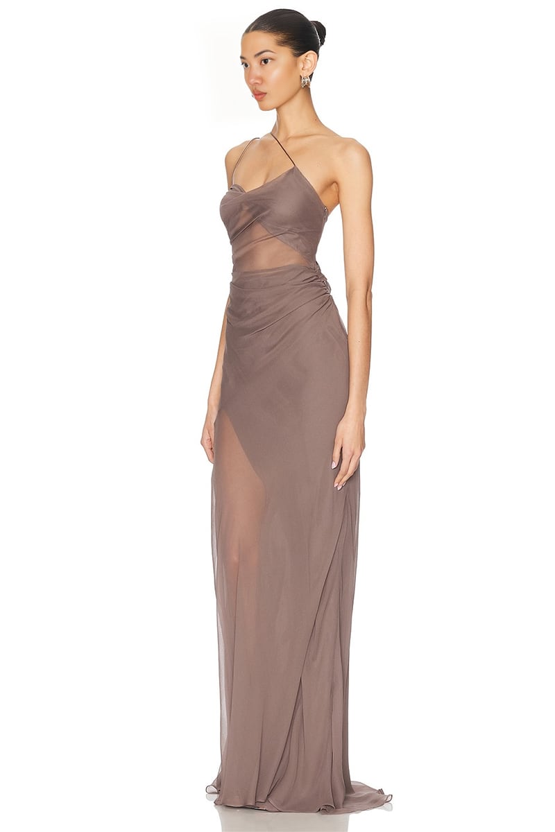 Celestia Strappy Chiffon Gown | Jewelclues #color_mocha