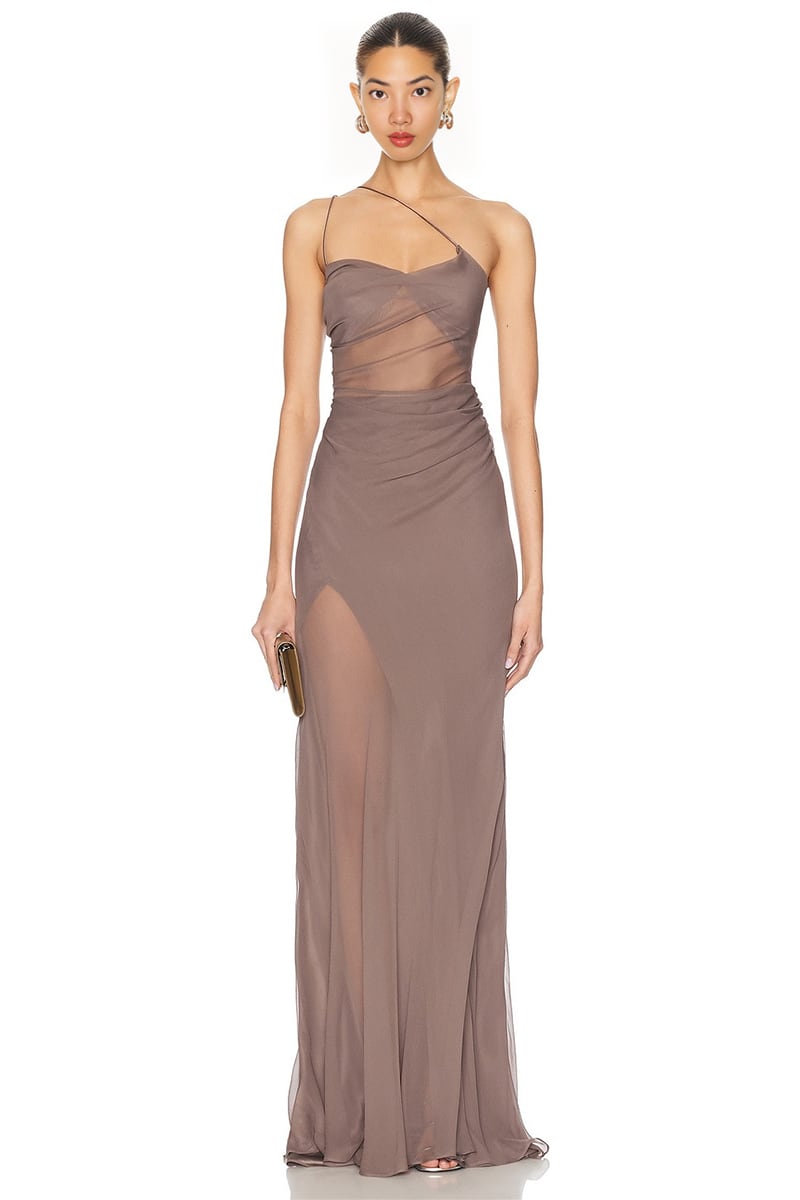 Celestia Strappy Chiffon Gown | Jewelclues #color_mocha