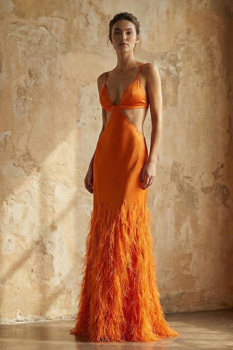Chantilly Ostrich Feather Gown | Jewelclues | #color_orange