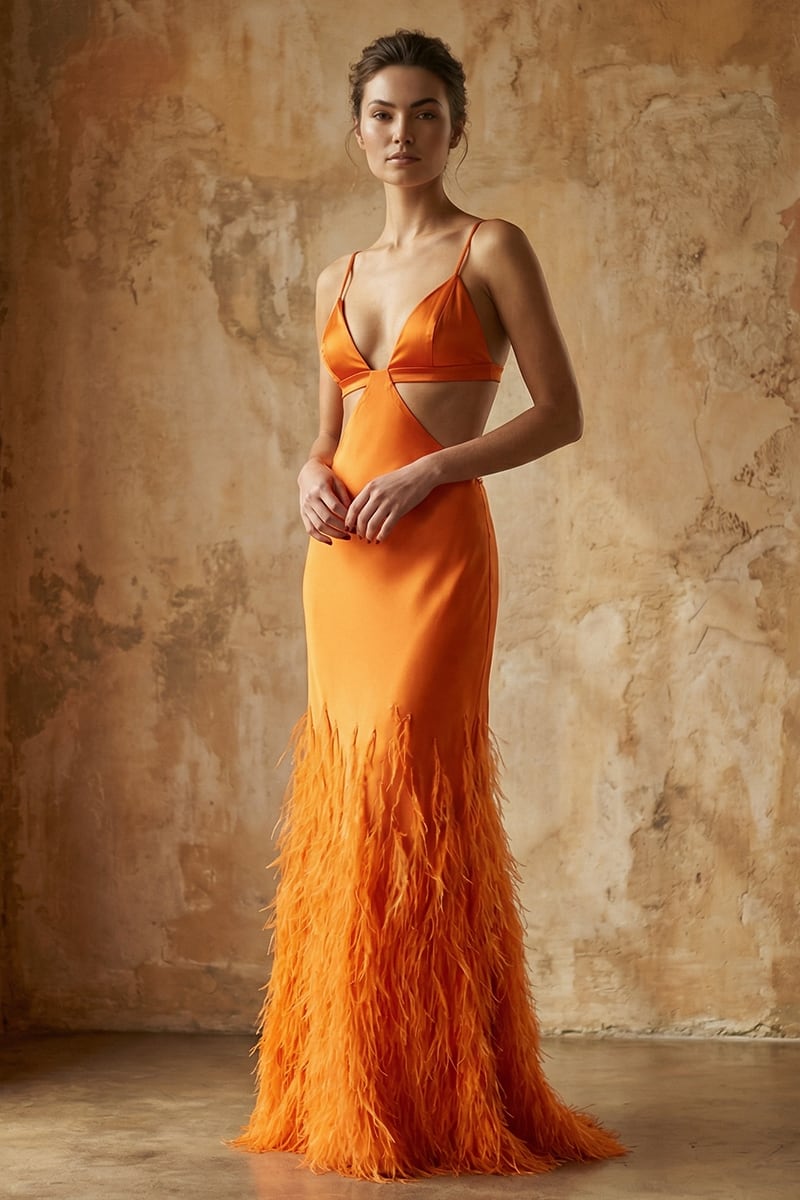 Chantilly Ostrich Feather Gown | Jewelclues | #color_orange
