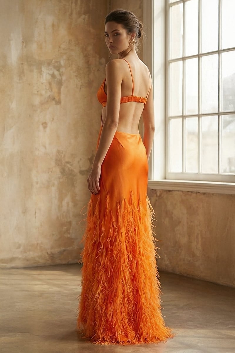 open lace back dress Chantilly Ostrich Feather Gown | Made-To-Order