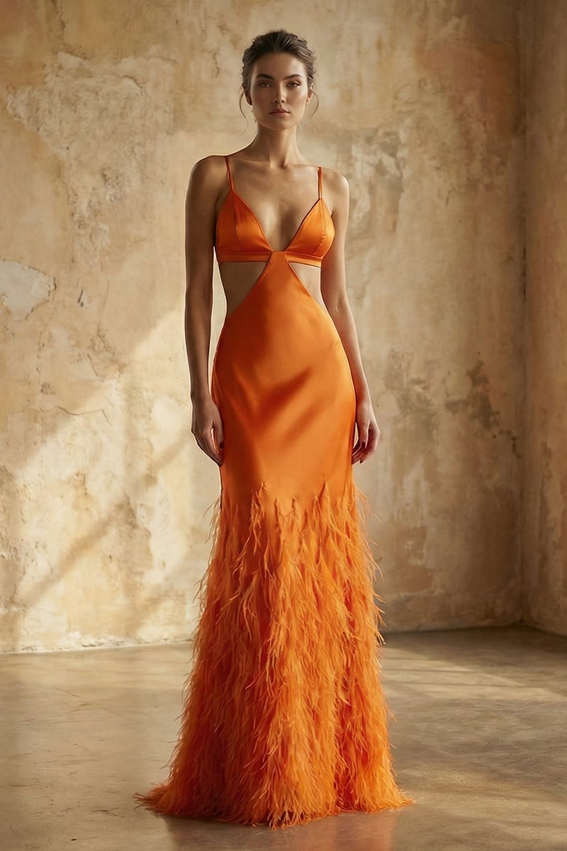 Chantilly Ostrich Feather Gown | Jewelclues | #color_orange