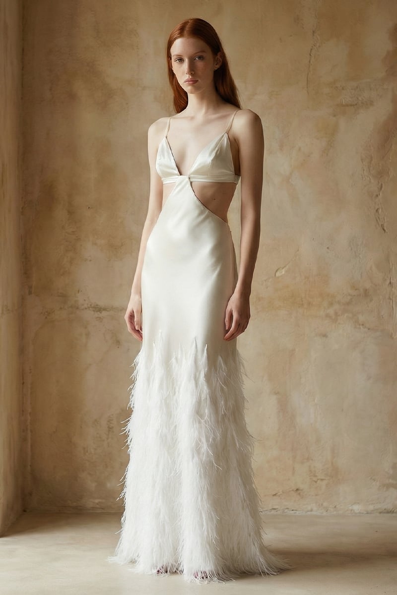 Chantilly Ostrich Feather Gown | Jewelclues | #color_white