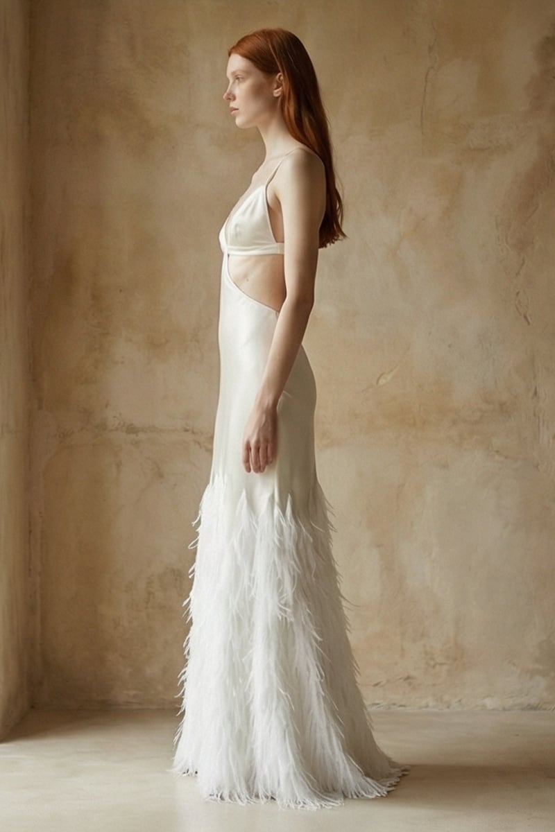 Chantilly Ostrich Feather Gown | Jewelclues | #color_white