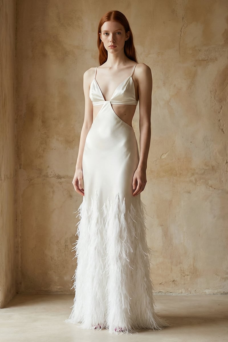 Chantilly Ostrich Feather Gown | Jewelclues | #color_white