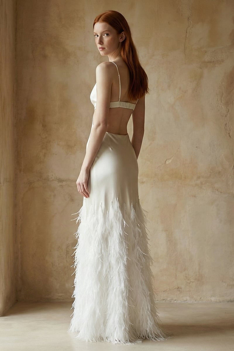 Chantilly Ostrich Feather Gown | Jewelclues | #color_white