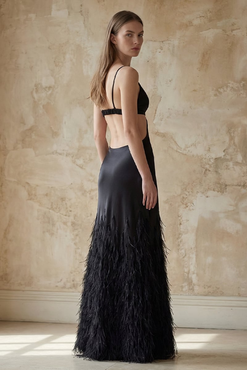 Chantilly Ostrich Feather Gown | Jewelclues | #color_black