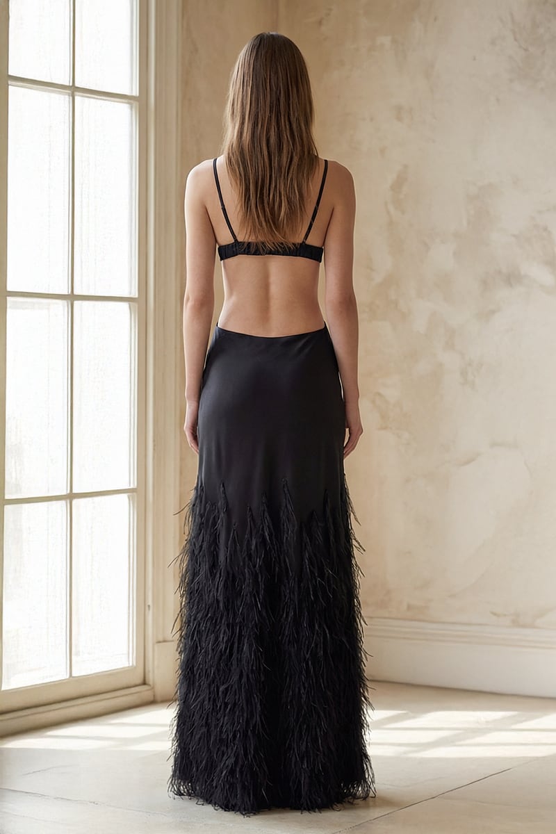 Chantilly Ostrich Feather Gown | Jewelclues | #color_black