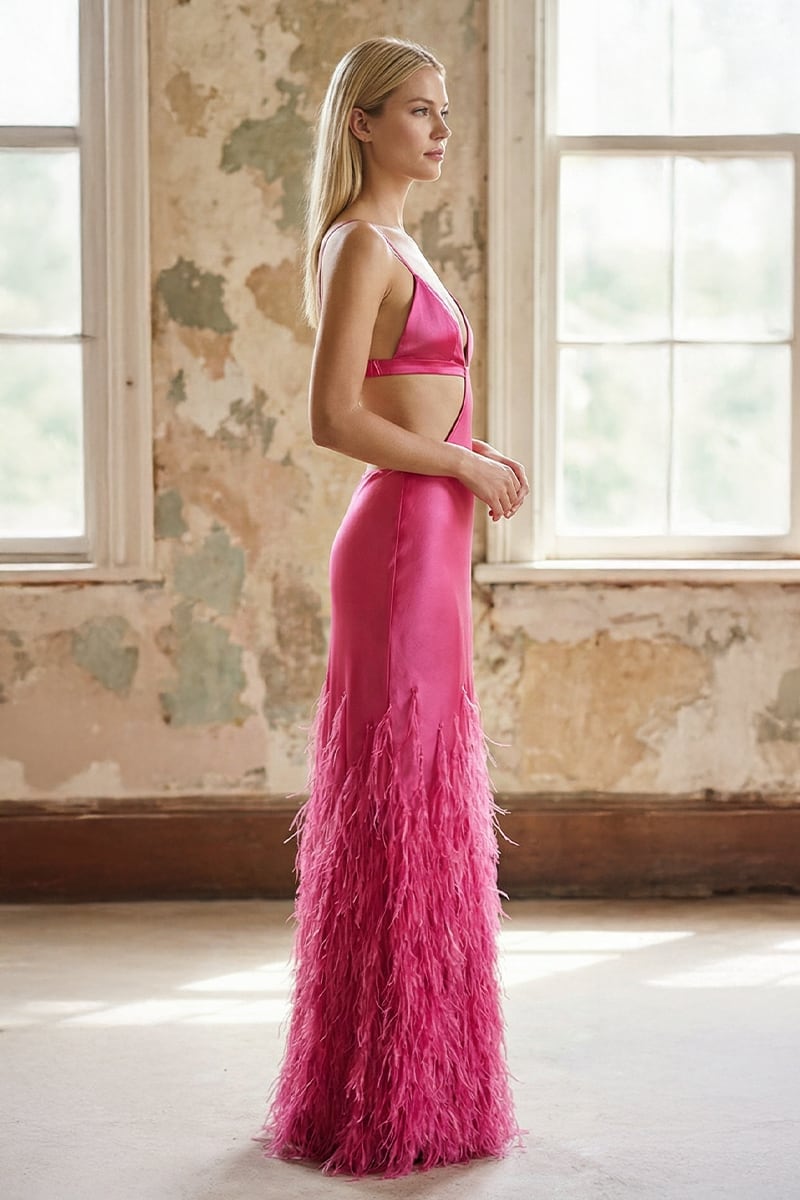 Chantilly Ostrich Feather Gown | Jewelclues | #color_hot pink