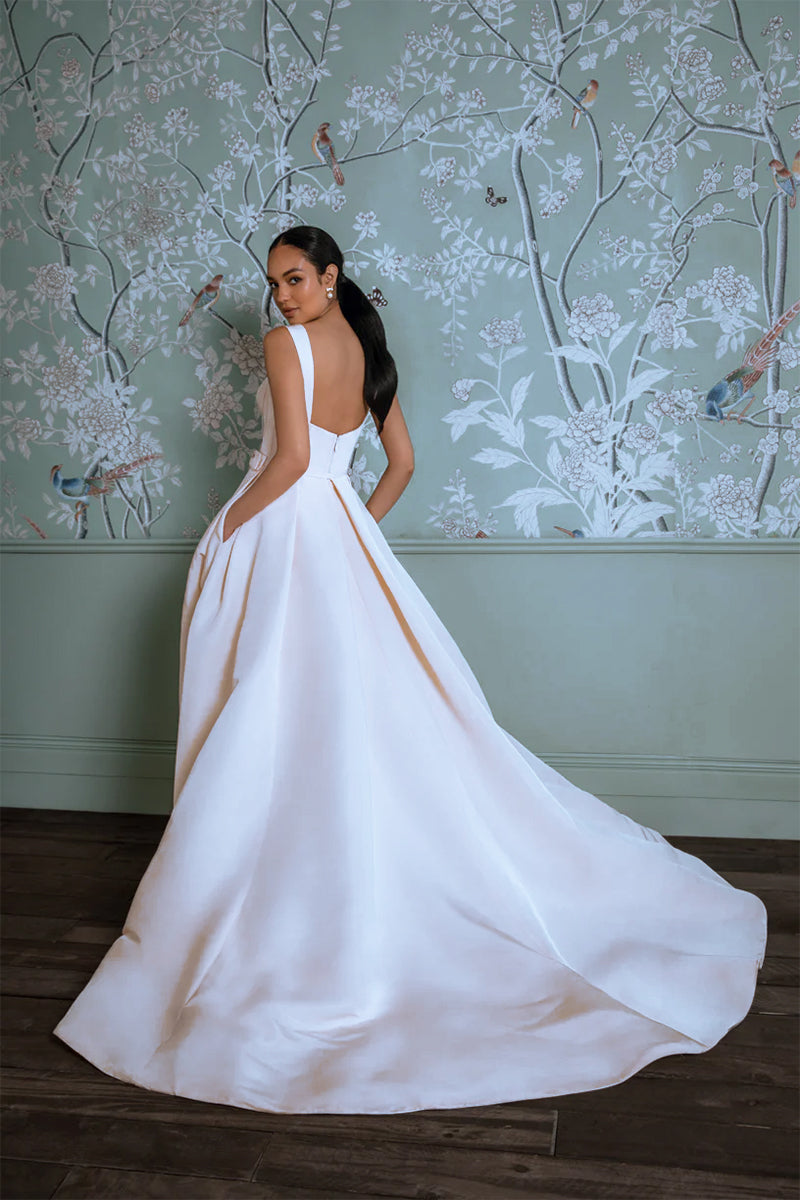 Charlotte Satin A-Line Wedding Dress | Jewelclues | #color_white