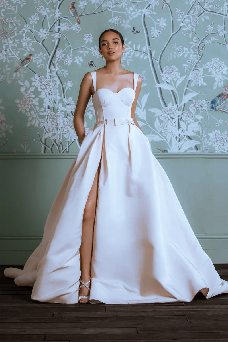 Charlotte Satin A-Line Wedding Dress | Jewelclues | #color_white