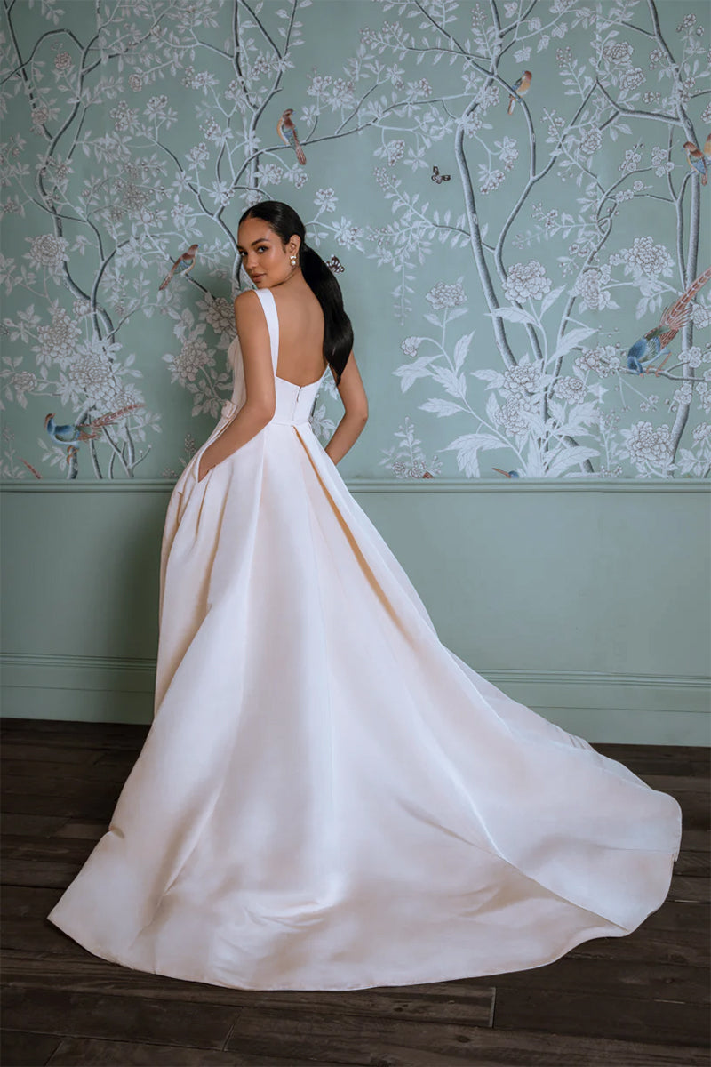 Charlotte Satin A-Line Wedding Dress | Jewelclues | #color_ivory