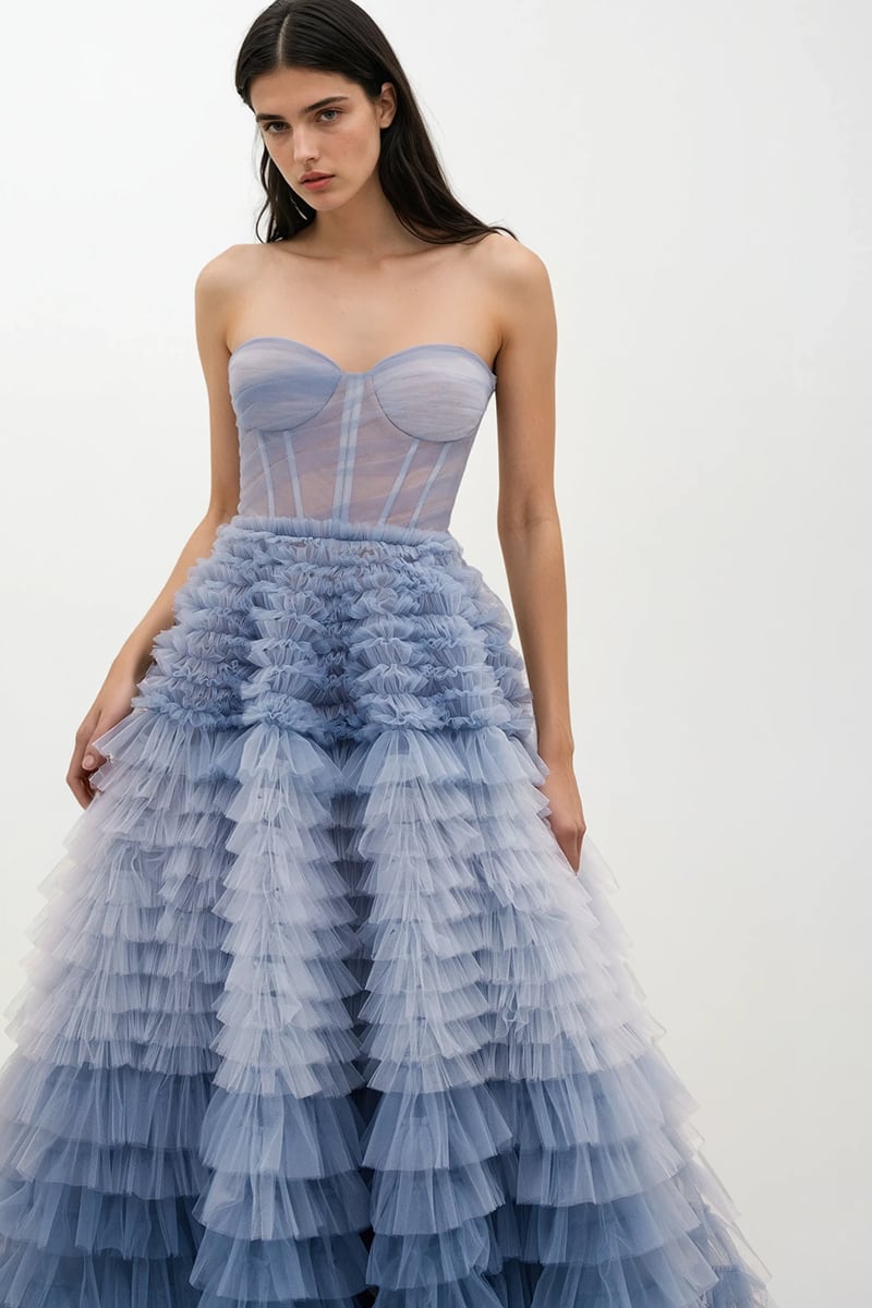 Chasing Desire Strapless Frill-Layered Maxi Dress | Jewelclues