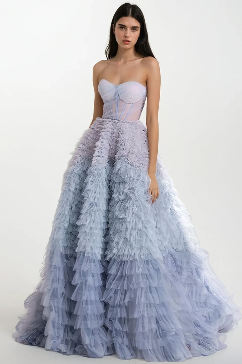 Chasing Desire Strapless Frill-Layered Maxi Dress | Jewelclues