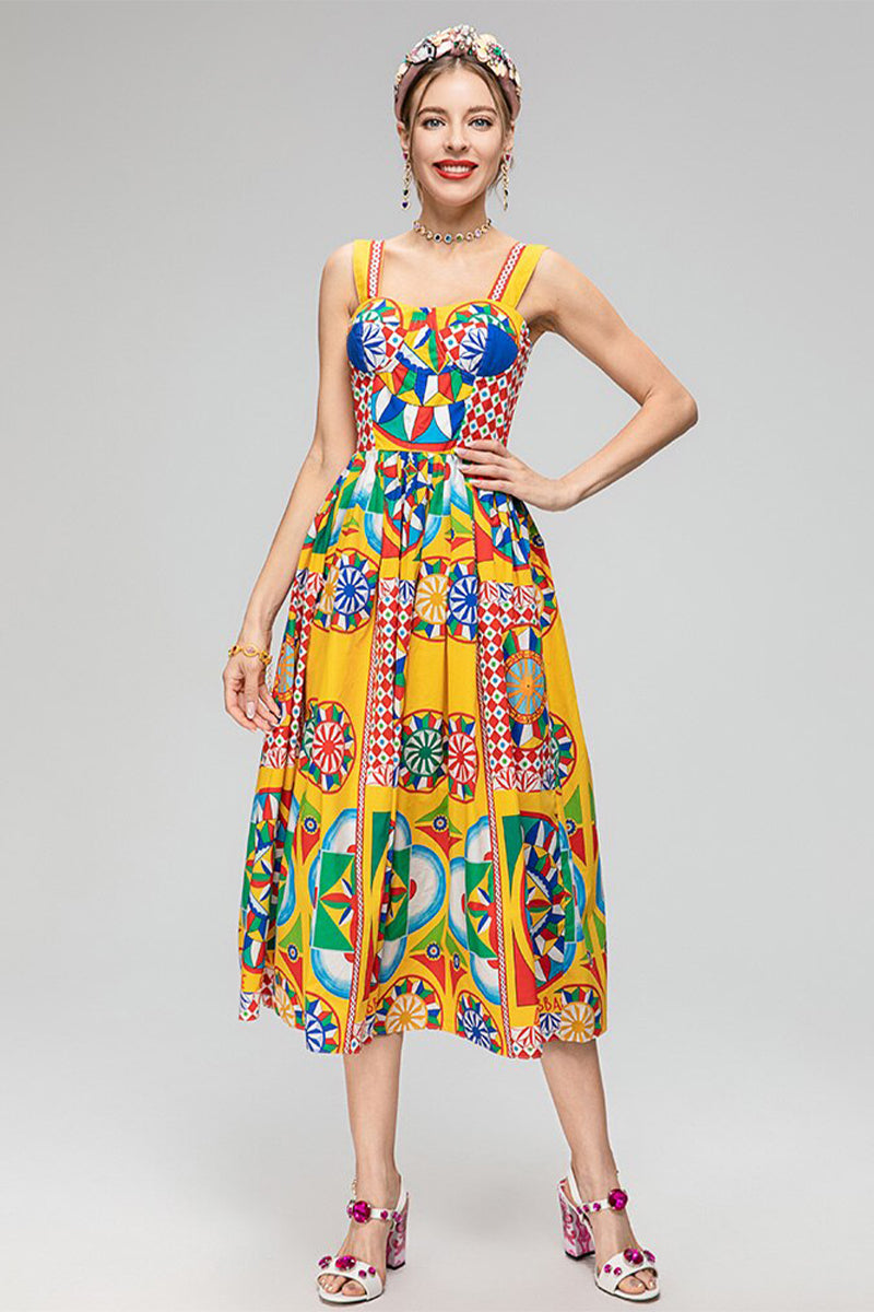 Chasing Sun Carretto Print Bustier Midi Dress | Jewelclues