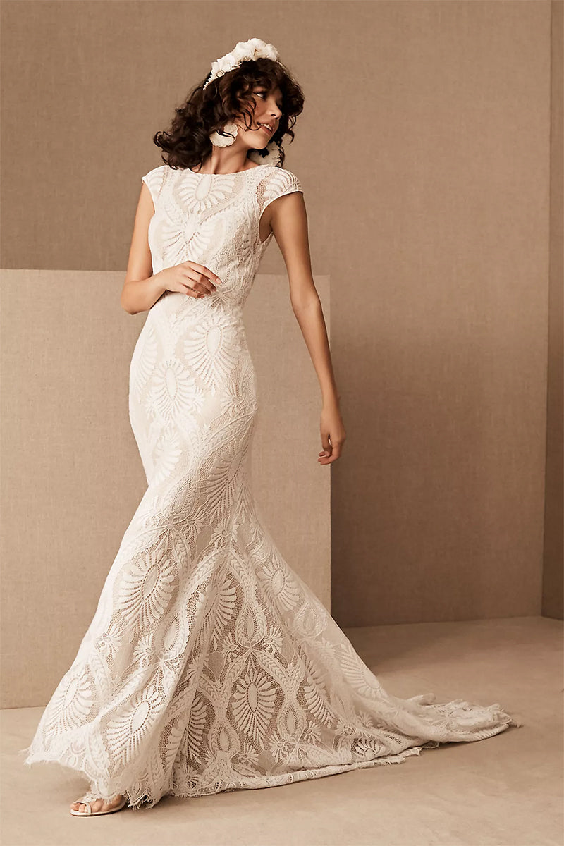 Color_Ivory | Cherished Love Lace Mermaid Wedding Dress | Jewelclues