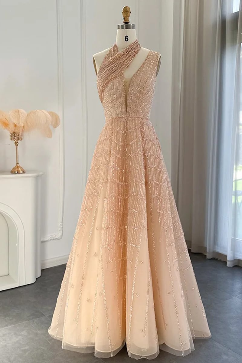 Colette Beaded Embellished Gown | JewelClues #color_champagne