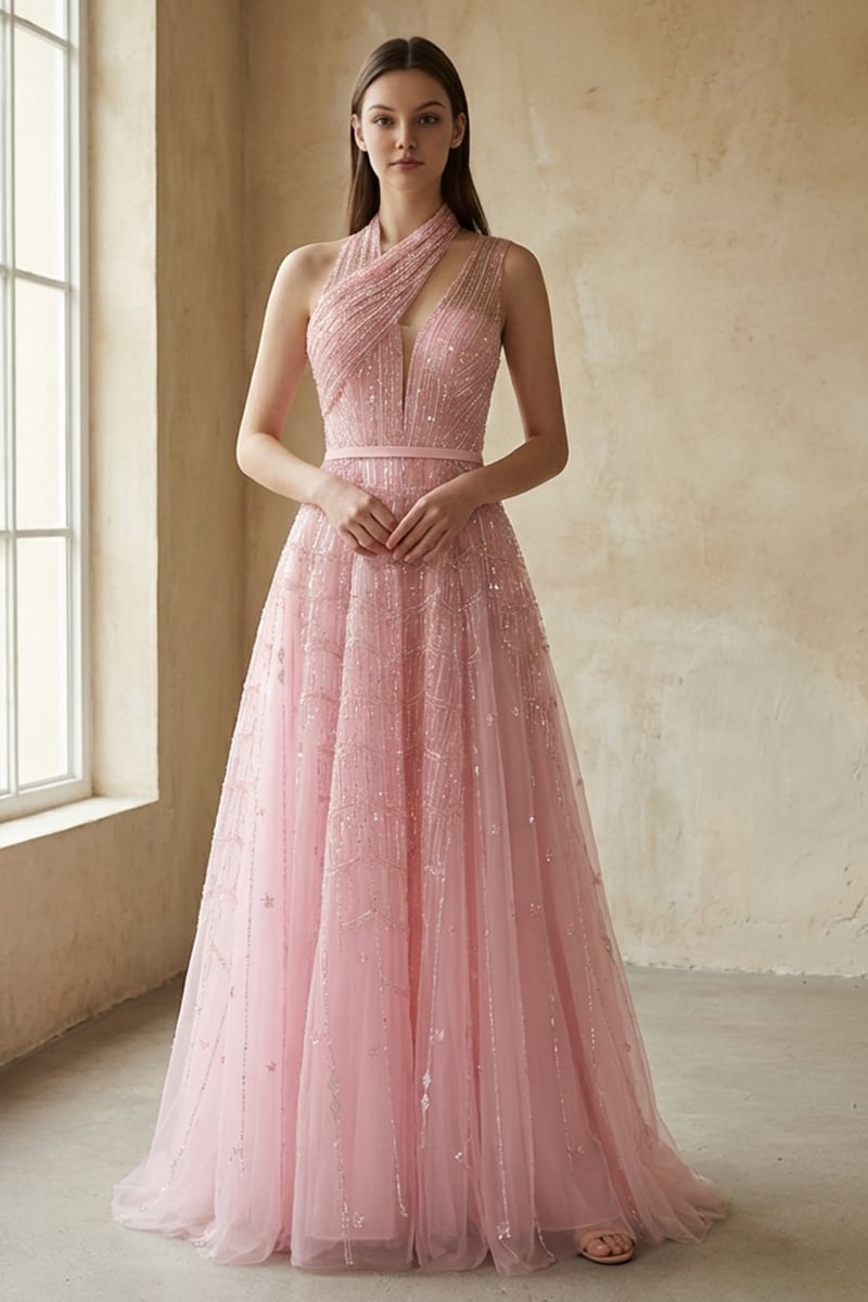 Colette Beaded Embellished Gown | JewelClues #color_pink
