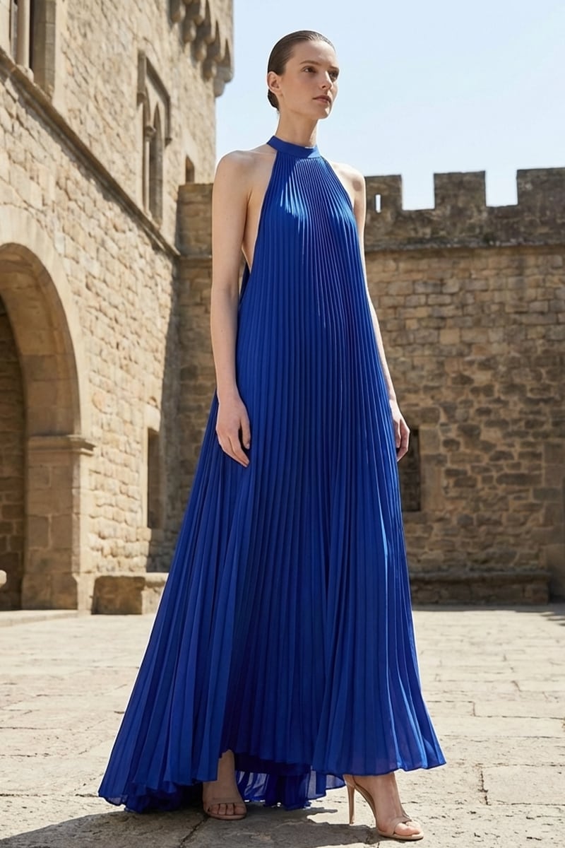 Cyane Pleated Halter Maxi Dress | JewelClues