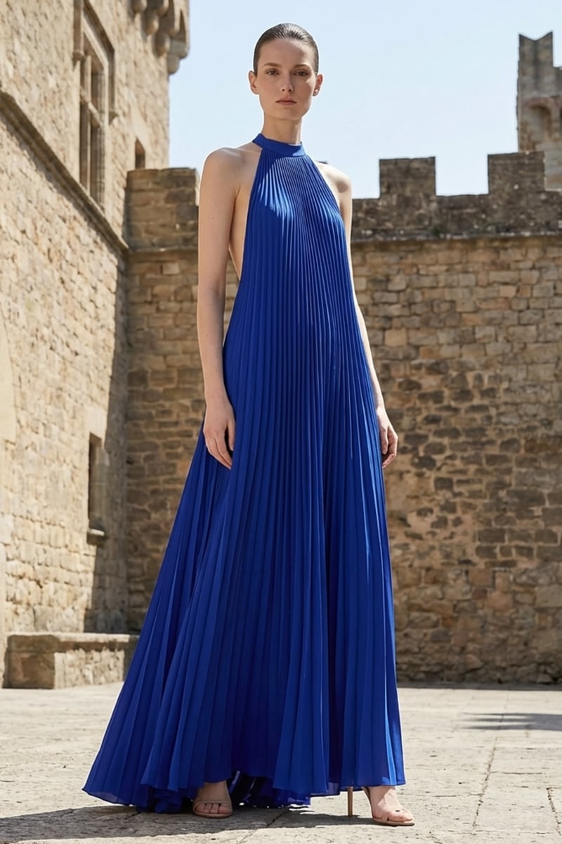 Cyane Pleated Halter Maxi Dress | JewelClues